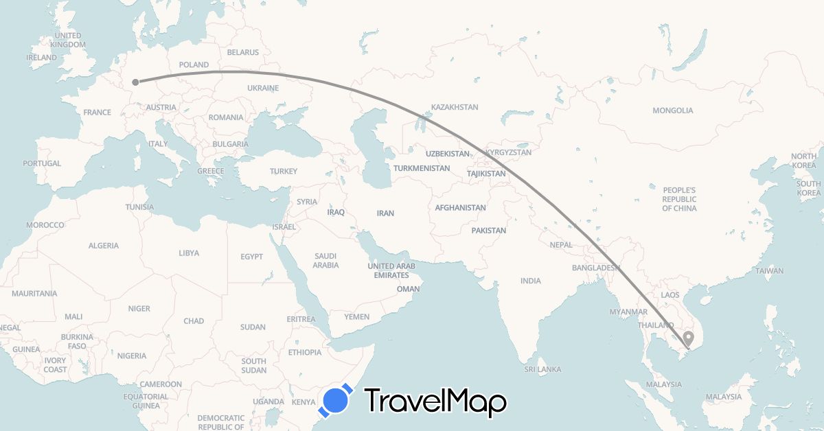 TravelMap itinerary: driving, plane in Germany, Vietnam (Asia, Europe)